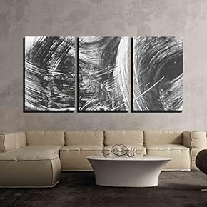 Black and White Abstract Brush Painting x3 Panels