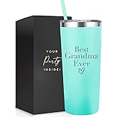 Your Dream Party Shop Best Grandma Gifts Tumbler - Stainless Steel 22 Oz Mint Green Best Grandma Ever Tumbler with Straw and Lid - Ideal Mothers Day Gift, Coffee & Water Bottle - Grand Ma Cup