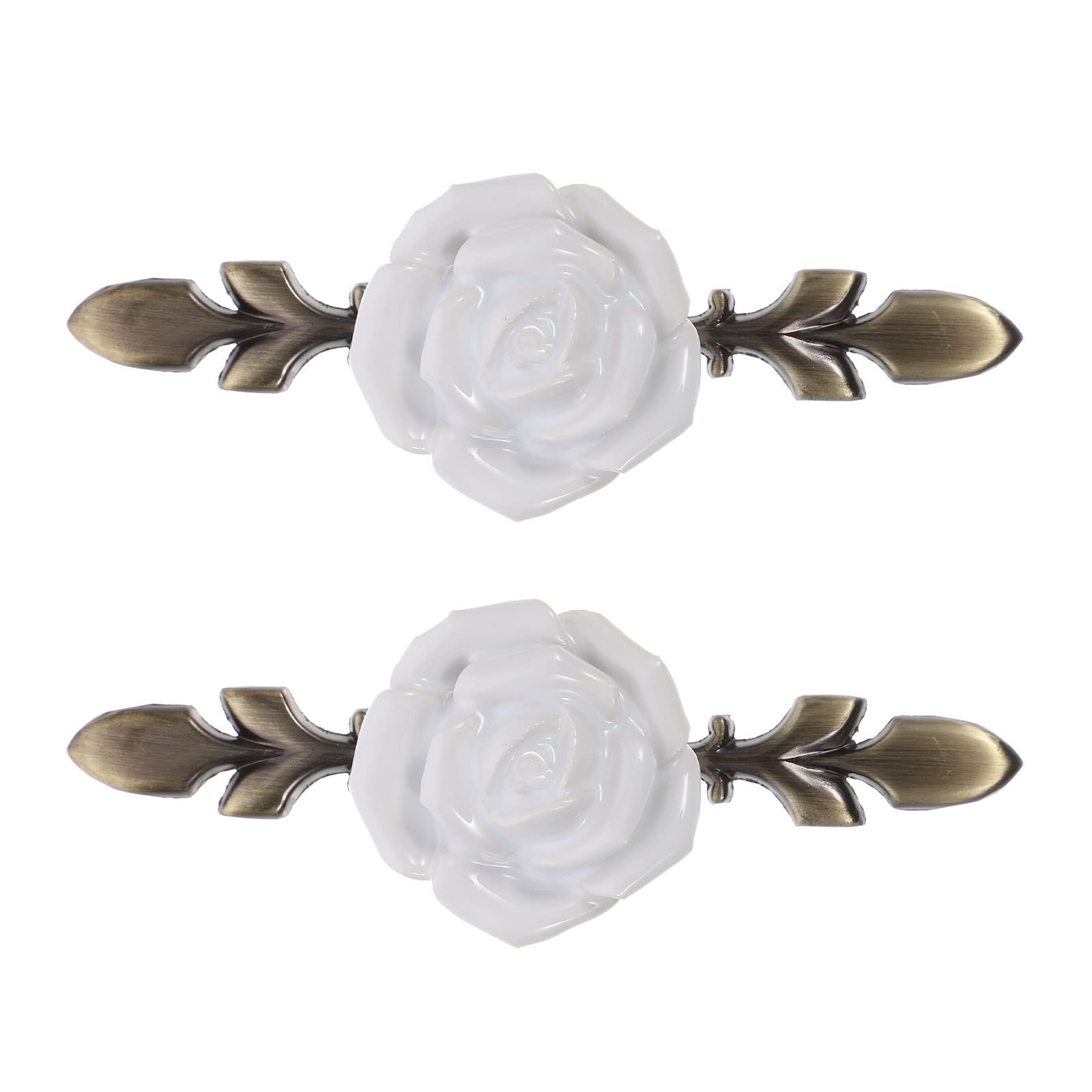 BESPORTBLE 2pcs Rose Ceramic Flower Cabinet Knobs with Bronze Backplate Vintage Kitchen Drawer Pull Handles Door Knob for Dresser Cupboard Wardrobe Kitchen White