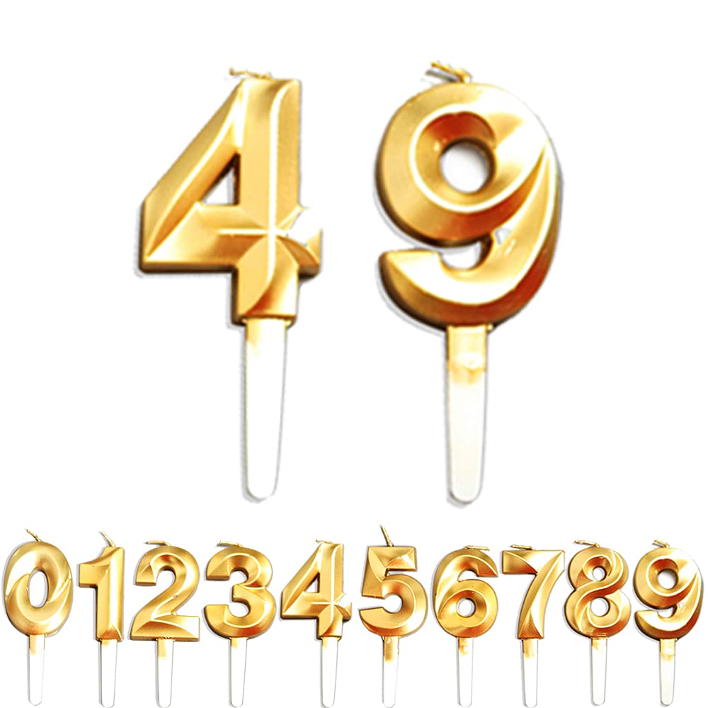Birthday Candles, 49th/94th/4th/9th Birthday Cake Candles, Cake Decoration for Birthday Party Wedding Anniversary Graduation Party Supplies (Gold, Number 4&9)