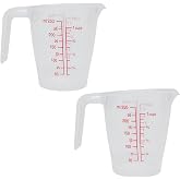 Baojfun 2 Pack Plastic Measuring Cup with Handle, Clear,8oz | Clear markings &amp; drip-free spout. Ergonomic handle. BPA-free. Great for baking, cooking, oils &amp; liquids.