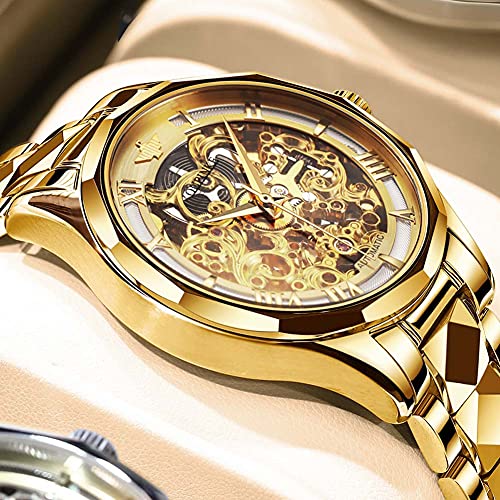 OUPINKE Skeleton Automatic Men Watch Self Winding Mechanical Business