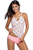 Vsecrety Women's Strappy Banded Printed Tankini Top with Triangle Briefs Swimsuit