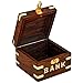 Treasure Chest Piggy Bank Wooden Safe Money Box Savings Banks for Kids & Adults, 4 Inches