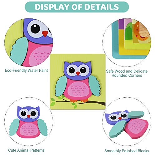 Comken Wooden Puzzles for Toddlers, 6 Pack Animal Jigsaw Puzzles for 1 2 3 Years Old Boys & Girls,Early Learning Preschool Educational Gift,Kids Development Toys