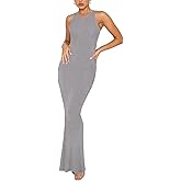 REORIA Women's Basic Summer Sexy Lounge Tank Long Dress Elegant Sleeveless Halter Neck Bodycon Maxi Dresses