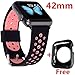 WISHTA 42mm Soft Silicone Watch Band with Ventilation Holes Quick Release Replacement Wrist Strap for Apple iWatch Nike+, Series 2, Series 1, Sport, Edition (Black/Pink)