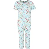 PJ Couture Women's Tropical Floral Ribbed Short Sleeve Capri Set