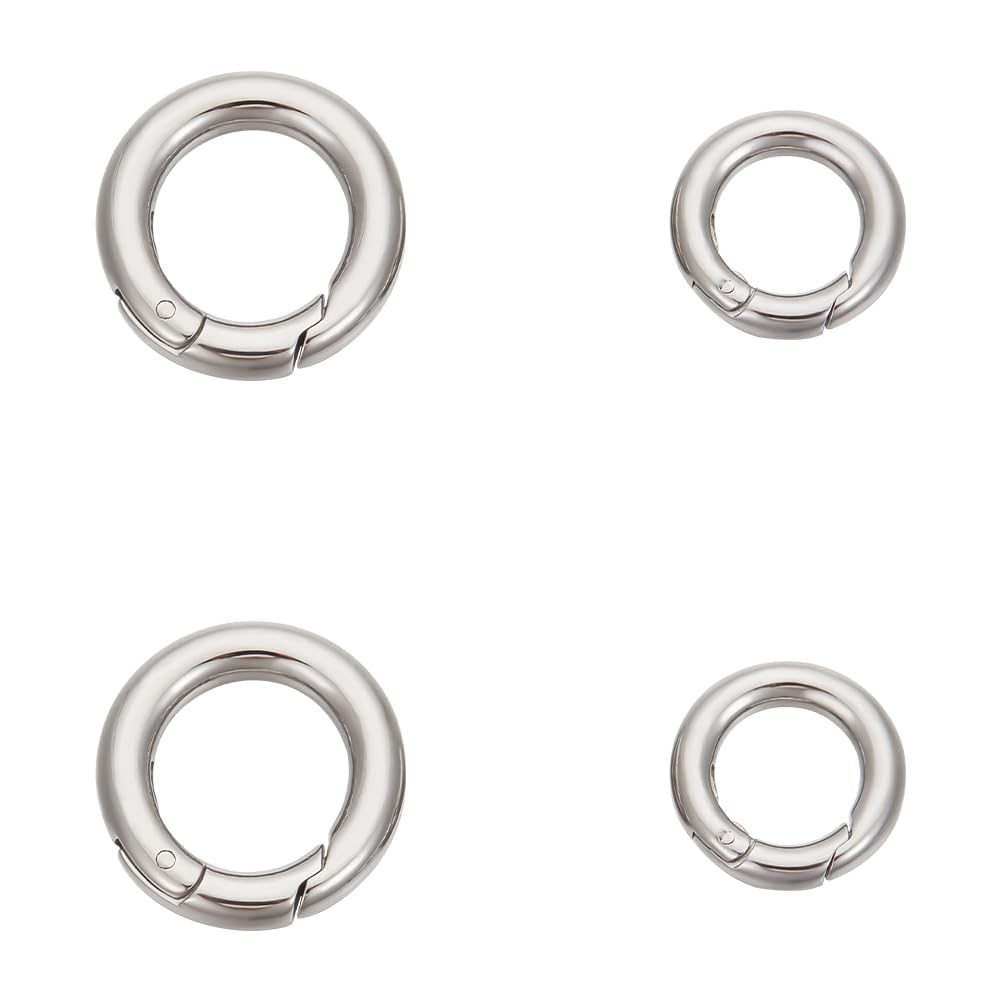UNICRAFTALE 2 Sizes 4 Pcs Spring Gate Ring Stainless Steel O Ring 12mm/16mm Spring Clasp Connector Round Keyring Buckle Metal Trigger Carabiner Clip Snap for Keychain Bag Purse Handbag Strap