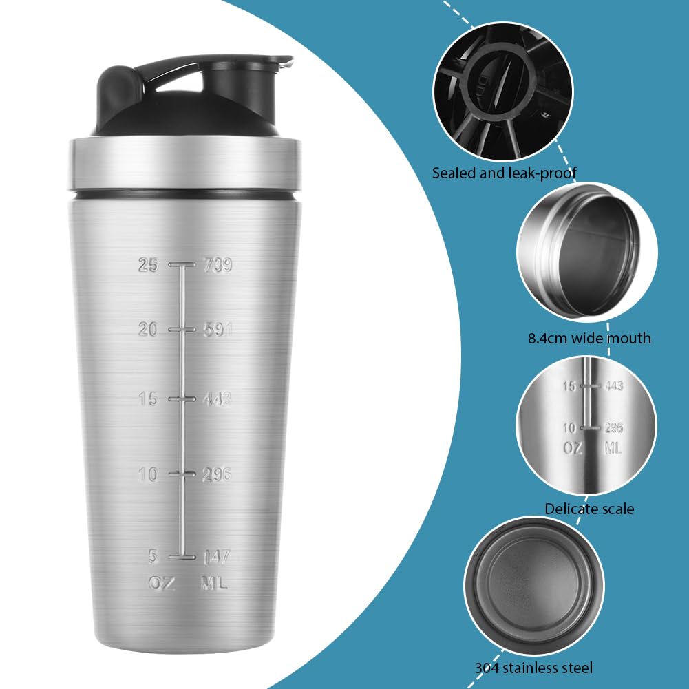 AOOWU Edelstahl Protein Shaker, 900 ml Shaker Eiweiß Sport Fitness mit Skala & Mixball & Schaumstoffbürste, Shakers - BPA Free/Leak Proof/Langlebiger/Geruchsneutraler, für Eiweiß, Diät, Fitness Shakes 3