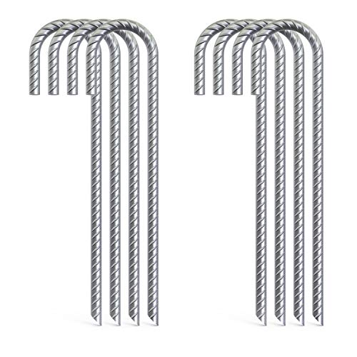 AAGUT 8 Pack Galvanized Rebar Tent Stakes J Hook 12 Inch, Chain Link