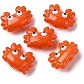 DanLingJewelry 20Pcs Orange Crab Bumpy Lampwork Beads Handmade Glass Enamel Sea Animal Beads for DIY Necklaces Bracelets Jewelry Crafts