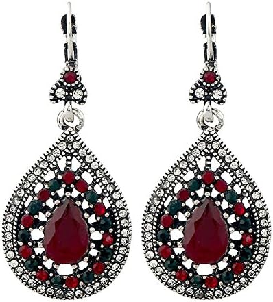 Bohemian Vintage Red With Green Teardrop Dangle Earrings for Women Girls
