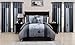 Chezmoi Collection Vienna 7-Piece Gray Blue Embroidered Floral Comforter Set, Queen Size