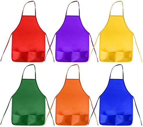 Children Painting Aprons with Pockets- Assorted Colors Children's Art Smock & Non-woven Fabric Aprons for Kitchen, Classroom, Painting Baking Activity(12 pack 6 colors)