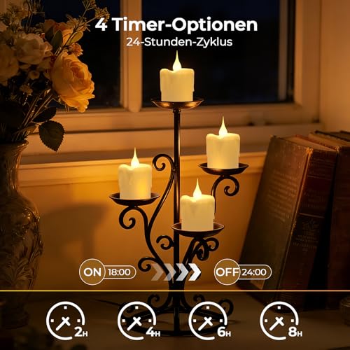 LED Tea Lights, 200H LED Candles, Rechargeable with Remote Control, Charging Station, Timer, Flickering Flame, Warm White, Dimmable Candle Warmer Lamp, Tea Lights for Party, Room, Living Room