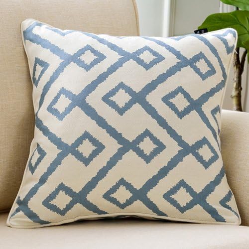 M MOCHOHOME Polyester/Viscose Blend Jacquard Wave Stripe Euro Throw Pillow, Decorative Square Toss Pillow - 18" x 18", Blue