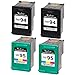 Valuetoner Remanufactured Ink Cartridge Replacement for HP 94 & 95 C8765WN C8766WN (2 Black, 2 Tri-Color) 4 Pack