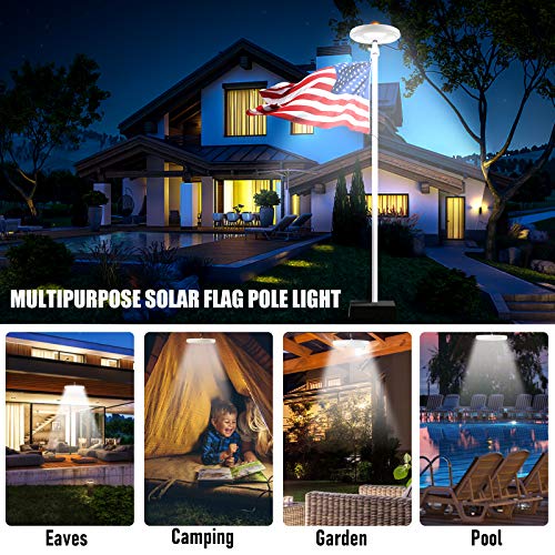 Solar Flag Pole Light 128 LED, 640 Lumens Solar Powered Flagpole Lights for Most 15 to 25Ft Flag Poles 100% Flag Coverage, 2 Modes 2500MAH Downlight Last Up to 10 Hrs, IP67 Waterproof Auto On/Off