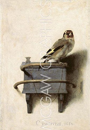 Bruce McGaw GraphicsThe Goldfinch, 1654 by Carel Fabritius, Art Print Poster, Paper Size 13" X 19" Image Size 10.5" x 15"(2164)