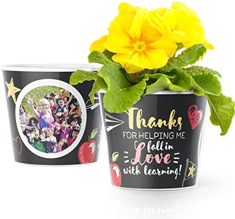 Facepot Nursery Thank You Flower pot (ø16cm) | For teacher leaving gifts with a frame for two photos (10x15 cm) | Thanks for helping me fall in Love with Learning