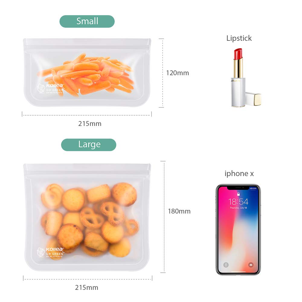 Reusable Sandwich Bags, Kollea 12 Pack Freezer Ziplock Bags (6 Reusable Sandwich Bags & 6 Reusable Snack Bags), Extra Thick BPA Free Lunch Bags Leakproof Storage Bags for Food & Home Organization