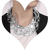 Wiwpar Acrylic Choker Necklace Statement Chunky Fashion Acrylic Necklace Colorful for Women (White)
