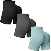 MOREFEEL 3 Pack Workout Gym Shorts Women-5" Seamless Butt Lifting Tummy Control Plus Size Seamless Booty Biker Shorts