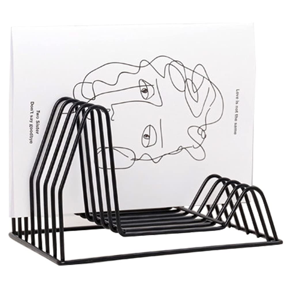 Fangsues Bookshelf Newspaper Rack Elegant Metal Magazine Organizer for Bathrooms or Offices Vinyl Record Letters Holder Files Folder Creative File Storage Rack Home School Desktop Decoration (Black)