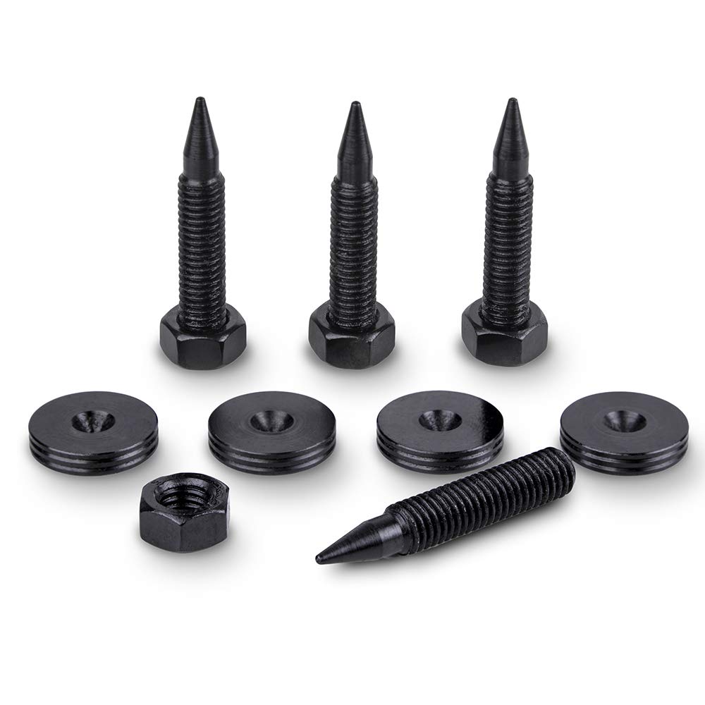 PrecisionGeek – M6 Speaker Spikes and Pads Set, Black Steel, Spikes Ø6mm x 35mm with Pads Ø20 mm, Vibration Dampers for HiFi Speakers, Subwoofers, Cabinets, Stands and Soundbars – 4 Spikes & 4 Pads