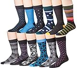 James Fiallo Mens 12 Pack Patterned Funky Crew Dress Socks (Dress Pack)