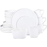 Plates and Bowls Sets for 4 - CJDC-QUELO 16 Piece Stoneware Dinnerware Sets with Mugs, Ceramic Dishware Sets for Kitchen Dining Use, Chip and Scratch Resistant Microwave Dishwasher Safe, White