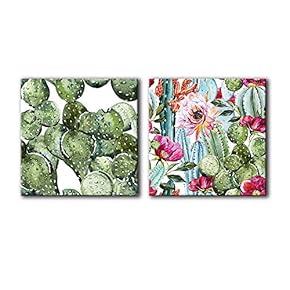 2 Panel Square Canvas Wall Art - Watercolor Style Cactus - Giclee Print Gallery Wrap Modern Home Art Ready to Hang - 12"x12" x 2 Panels