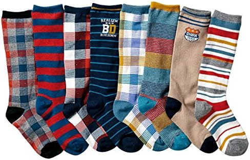 YzjcafrizBoys' Colorful Stripe Stocking Youth Pattern Knee High Cotton Socks 8 Pairs