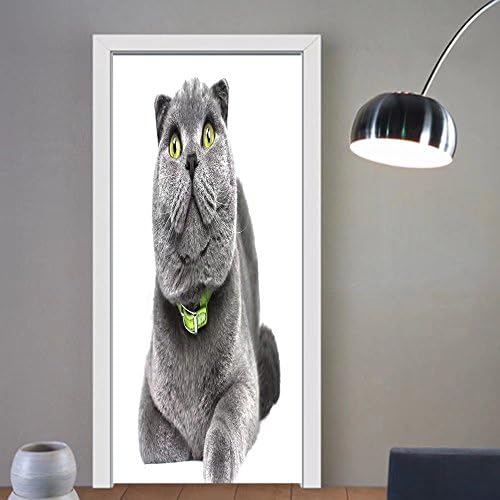 Summer Price custom made 3d Door Wall Mural Wallpaper scottish lop eared gray beautiful big cat looking up For Room Decor 30x79