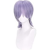 MAGQOO Grey Purple Wig Men Short Straight Bob Grey Purple Wig with Bangs Cartoon Movie Halloween Cosplay Costume Animie Wigs