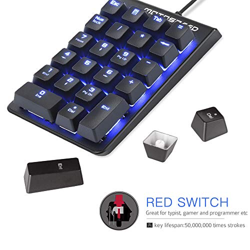 MOTOSPEED Mechanical Numeric Keypad Red Switch Wired 22 Keys Mini Numpad Portable Keypad Backlight Gaming Keypad Extended Layout for Cashier