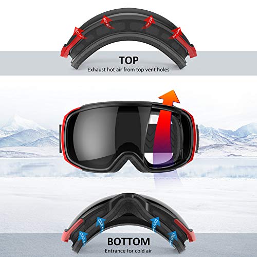 Andake OTG Ski Goggles Dual Lens Over Glasses Ski Snowboard Goggles Anti-Fog UV 400 Protection Snow Goggles Winter Outdoor Sports Protective Glasses - Thumbnail 5