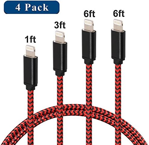 Fenergy iPhone Charger 4 Pack Lightning Cable 1FT 3FT 6FT 6FT Certified Nylon Braided Lightning to USB Cord for iPhone iPad iPod