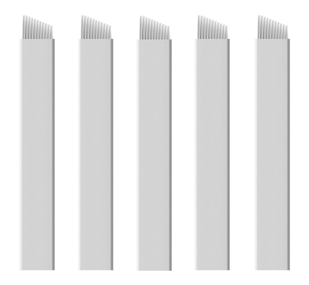 Xiaoyu 50PCS Microblading Needles, Permanent Makeup Manual Tattoo Eyebrow Blade Bevel for Eyebrow Tattoo Pens, White, 11 Pin