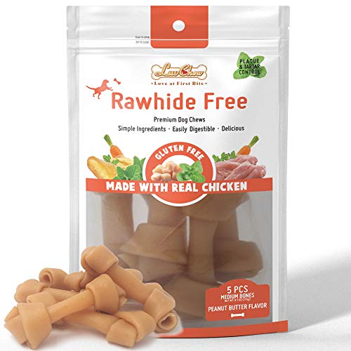 LuvChew Premium Peanut Butter Dog Chew Bones, Rawhide Alternative, Made