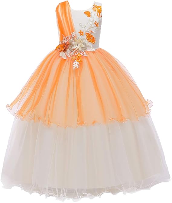 Amazon 子供ドレス Touyoor ピアノ発表会ドレス 足まで キッズフォーマルワンピース クリスマス 結婚式 披露宴 演奏会 入学式 卒業式 パーティーボール ピンク オレンジ ホットピンク ブルー 110 1 130 140 150 160 フォーマル 通販