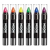 Moon Glow - Blacklight Neon Face Paint Stick/Body Crayon makeup for the Face & Body - Intense set of 6 colours - Glows brightly under blacklights