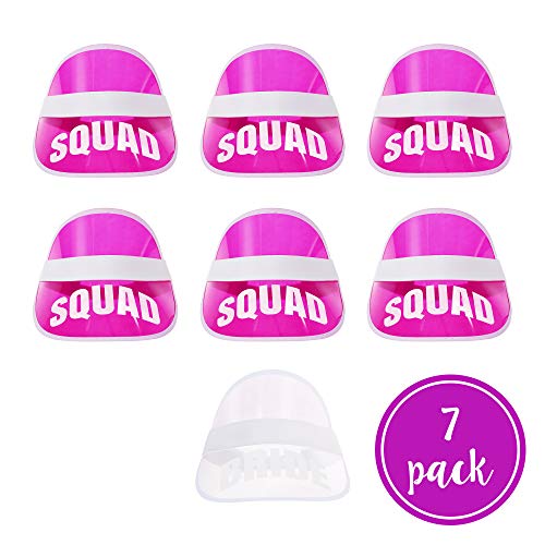 POP FIZZ DESIGNS 80s Bachelorette Squad Visors I 7 Pack I 1 Bride Visor 6 Squad Visors I Bachelorette Hats Pink