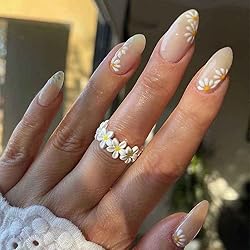 RikView White Almond Press on Nails Medium Fake