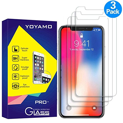 Iphone x screen protector, 3 pack yoyamo tempered glass…