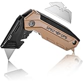 Spec Ops Tools Utility Knife for Cutting Drywall, Roofing &amp; Jobsite Materials, Includes 3 Blades in Handle Storage, Fixed Blade, Folding