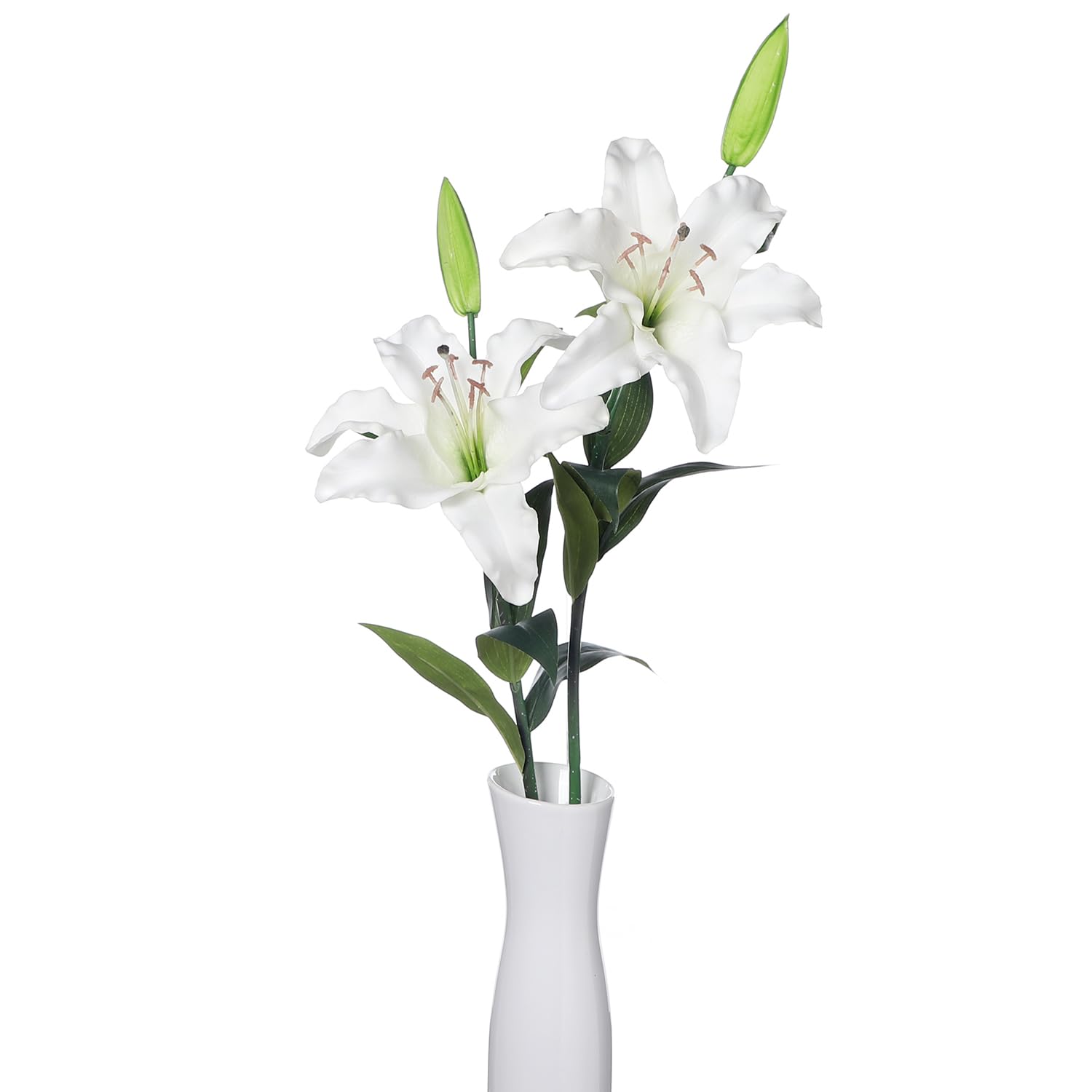 huaao Pack of 2 Artificial Flowers Lily Latex White, 68 cm Long Stem Lilies Fake Bouquets Lily Real Touch Flower Arrangement Decoration for Wedding Party Offices