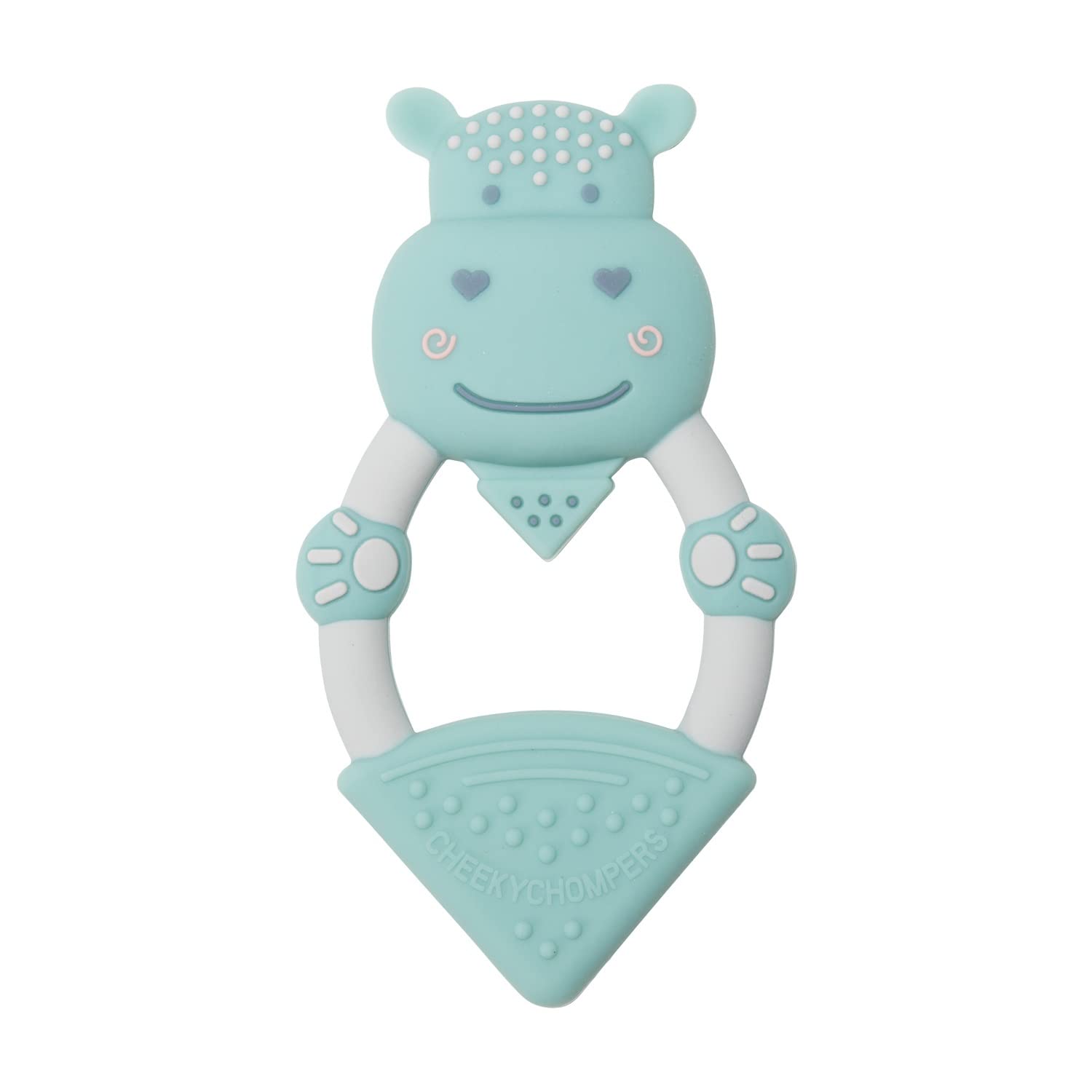Cheeky Chompers Baby Teether | Teething Toys for Baby | Freezable & Lightweight | BPA-Free Soft Silicone Teething Ring for Babies 0-6, 6-12 Months (Chewy The Hippo)