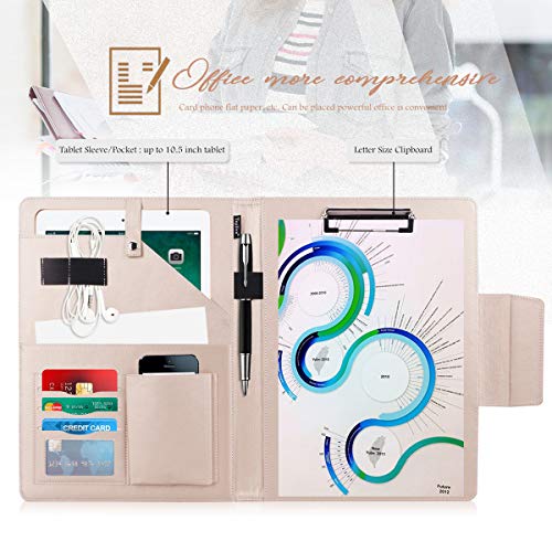 Toplive Portfolio Case Padfolio, Executive Business Document Organizer with Letter Size Clipboard, Card Holder, Tablet Sleeve(10.5), Perfect for Business School Office Conference,Floral Pink